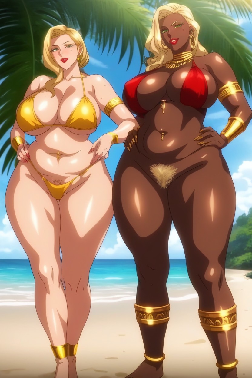 Wide Hips, Red Bikini, Gold Arm Bands Hentai AI Porn