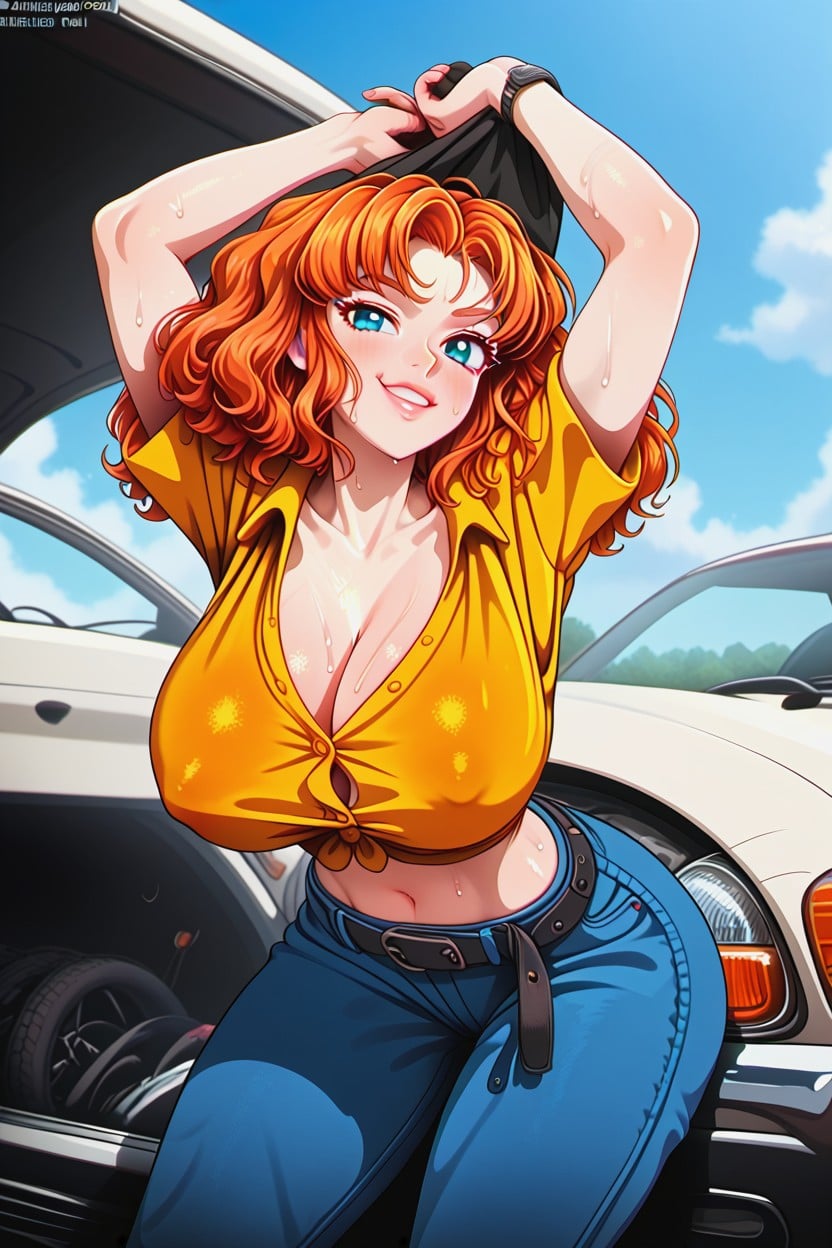 Grease Smudge On Her Cheek, Under Car Capote, Downblose Hentai AI Porn