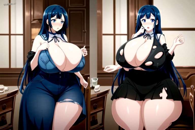 Long Straight Black Blue Hair, Detailed Screencap, Split Screen Hentai AI Porn
