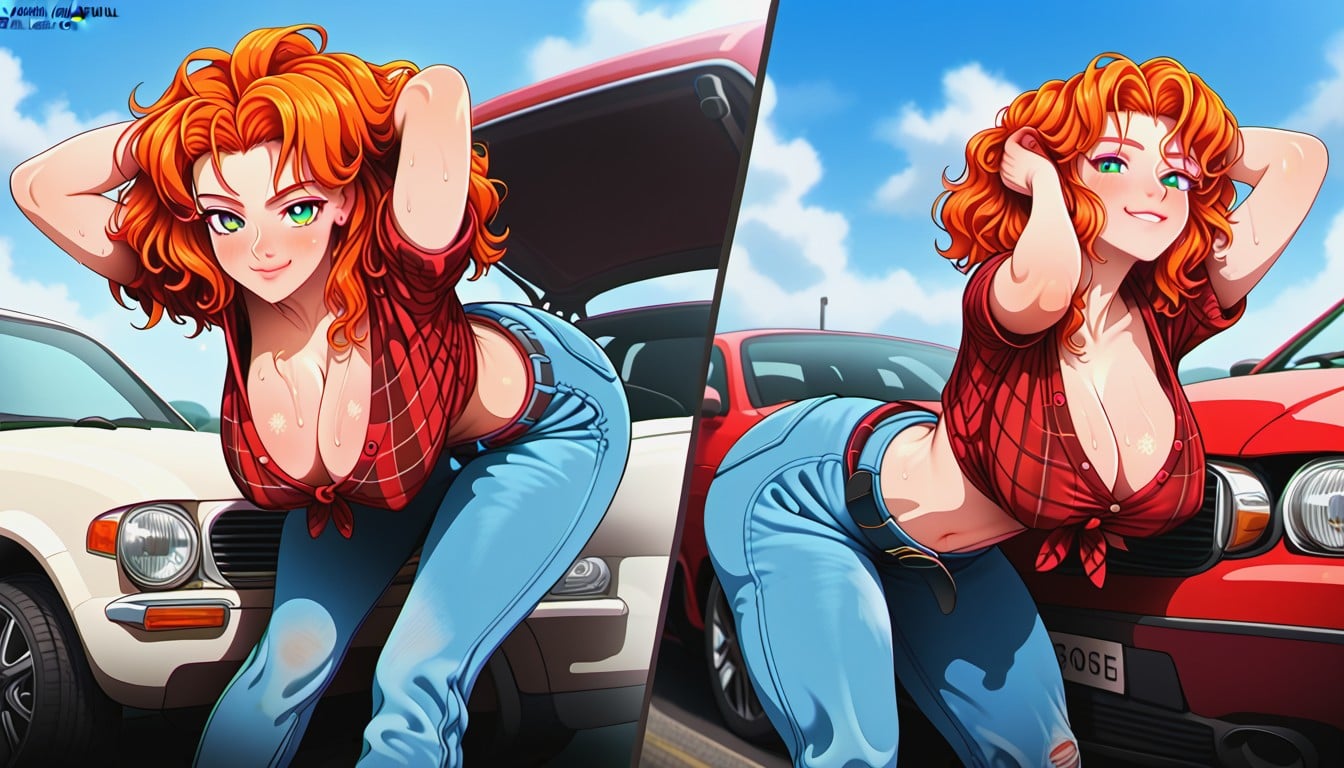 Multiple Views, Car Engine, Grease Smudge On Her Cheek Hentai AI Porn