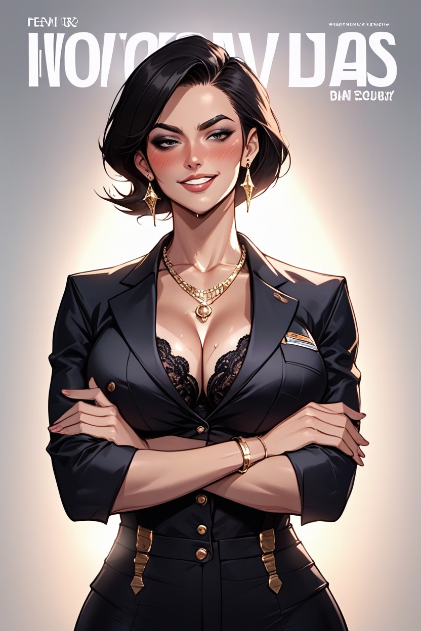 Black Business Jacket, Arms Crossed, Dynamic View AI Porn