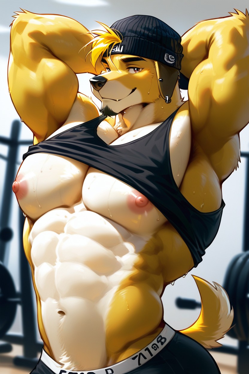 Sweaty, Solo, Floppy Ears Furry AI Porn