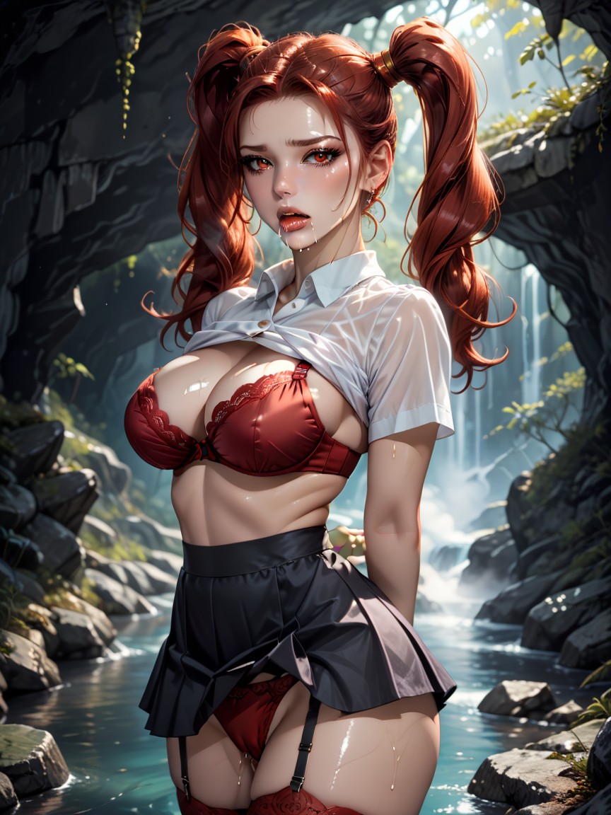 Orange High Twintails, Ultra High Res, Wet Panties Hentai AI Porn