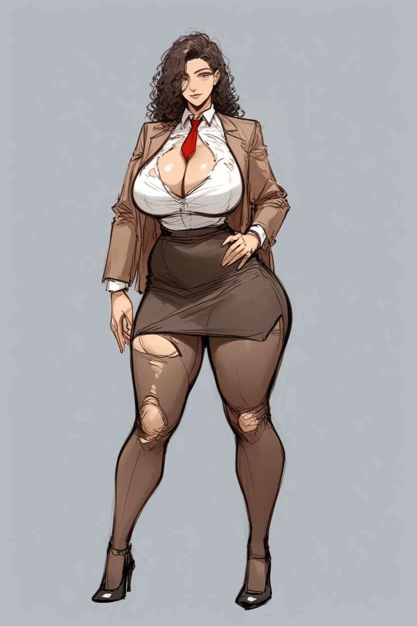 18+, Brown Skirt, Sketch Pencil Lines Hentai AI Porn