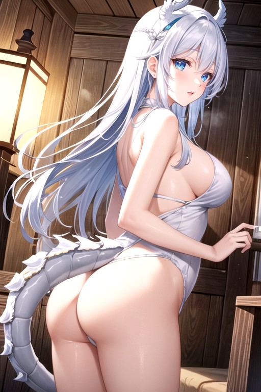 White Gorgeous Hair, Golden Queen Crown, Japanese Face Hentai AI Porn