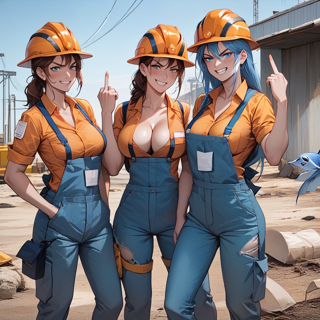 Cleavage, Kneeling, 3 People Hentai AI Porn