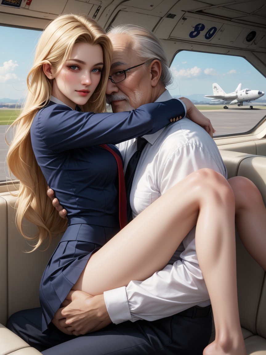 Female Long Legs, Arched Back, Old Man Leaning On Her AI Porn