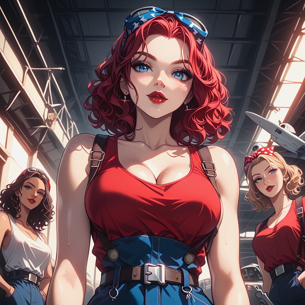 American Flag Hair Bandana, Blue Eyes, Red Hair AI Porn