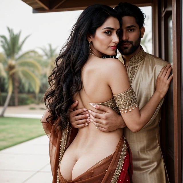 Man Is Big From Woman, Woman Wearing A Saree, Womans Clothes Torn AI Porn