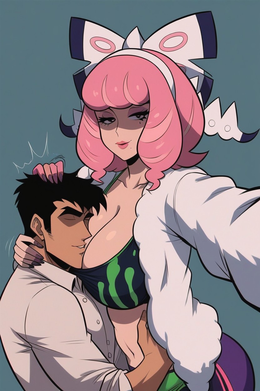 Mans Head On Klaras Breasts, Breasts Groped By Mans Hands, Using Breasts As Pillows Hentai AI Porn