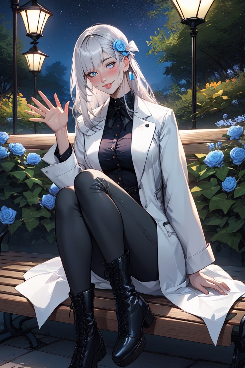 Cute, Silver Long Coat, Shiny Skin Hentai AI Porn