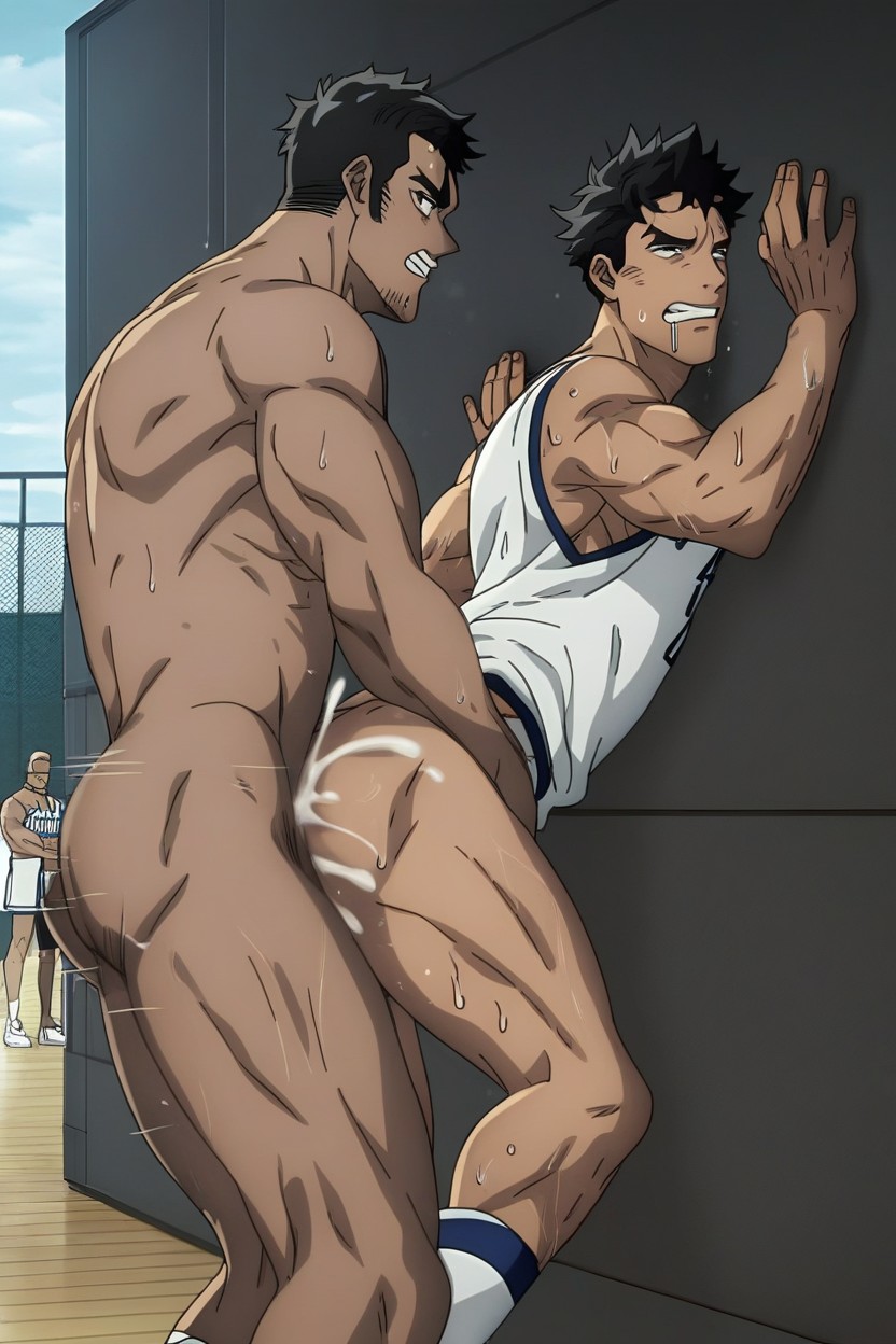 Defined Lean Ass, Mouth Open, Broad Shoulders AI Gay Porn