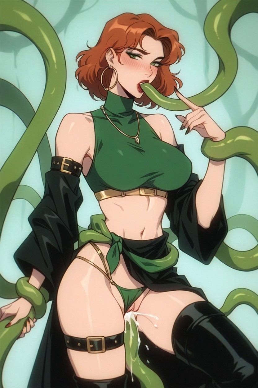 Rounded Ass, Provocative Pose, Hand Covering Mouth Hentai AI Porn