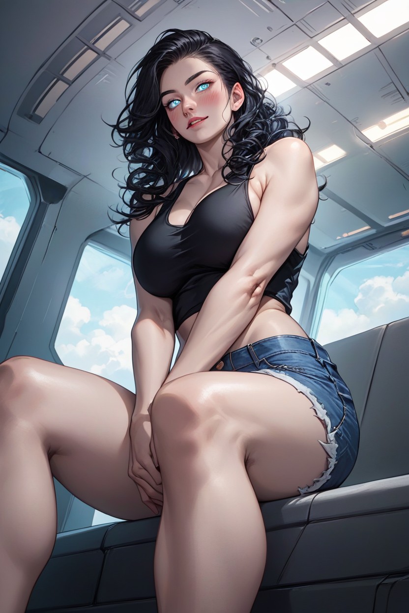 Highly Detailed, Stomach Shown, Long Curly Black Hair Hentai AI Porn