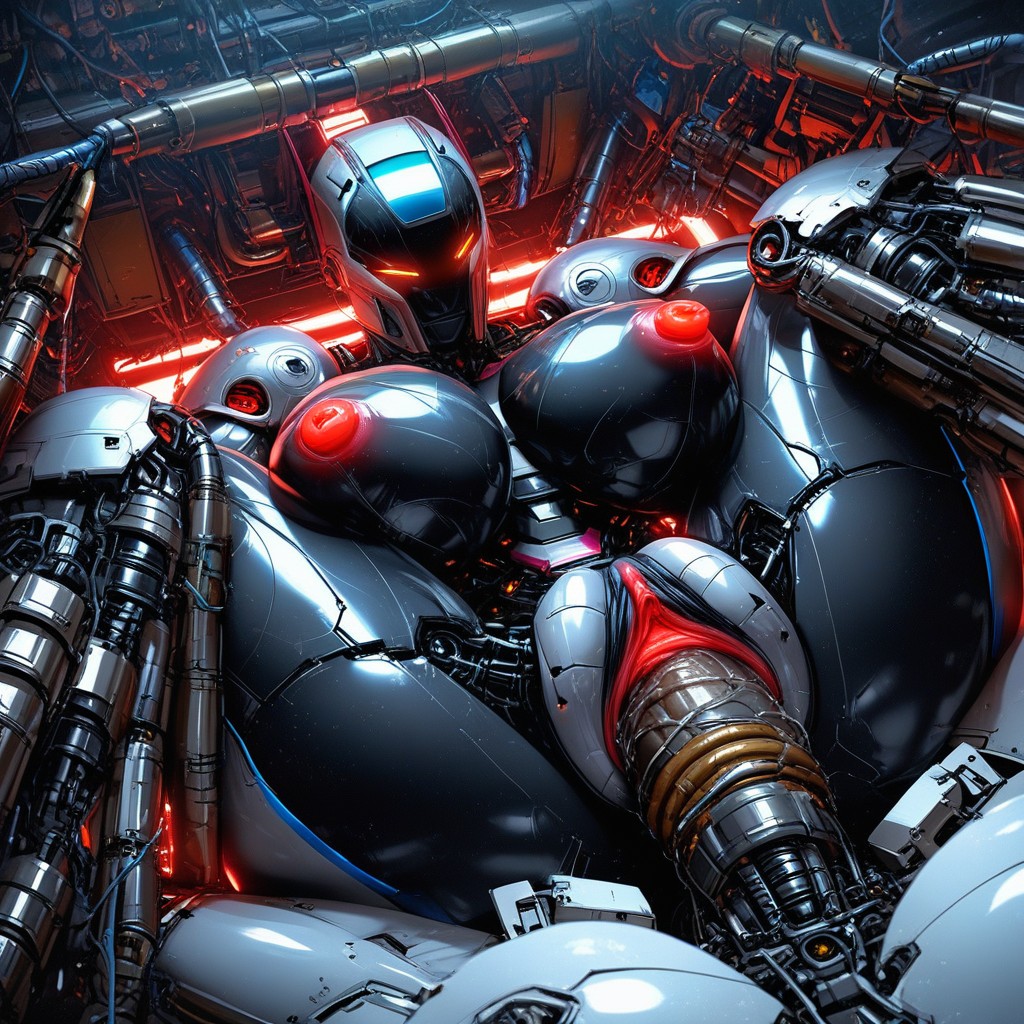 Glowing Clit Piercings, Huge Robot Pussy Lips, Shaved Pussy AI Porn