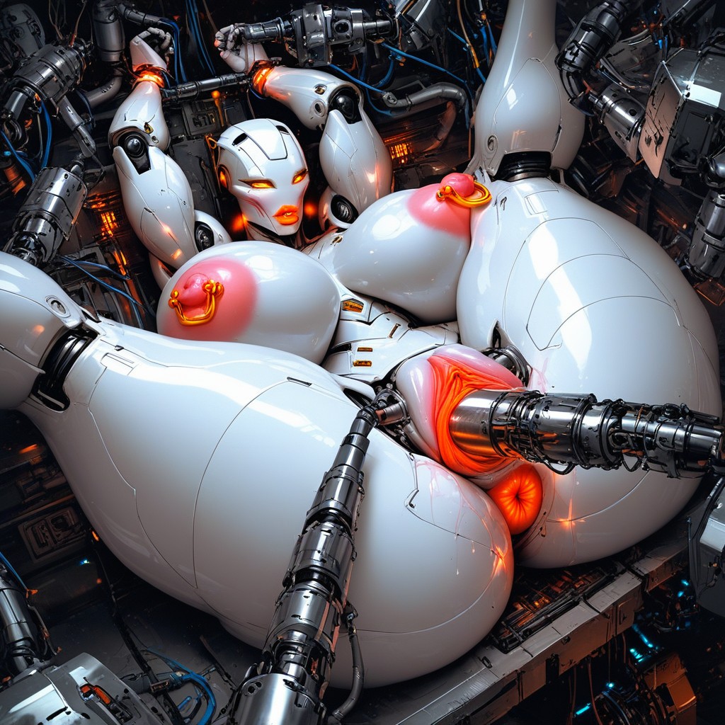 Hyper Excessive Pronounced Robot Swollen Labia, Machines Spreading Legs, Close-up Pussy AI Porn