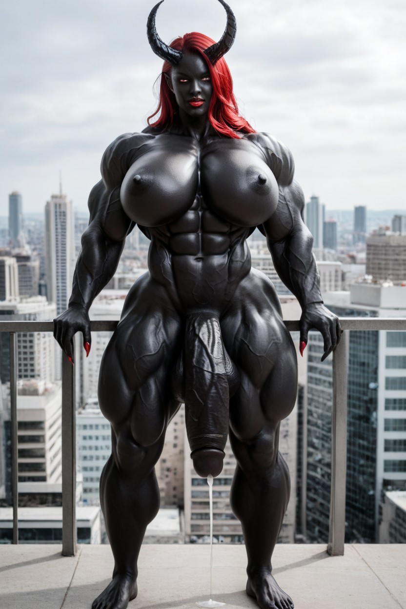 Impossibly Gigantic Black Cock, Giant Body, Leaning Against Railing Porno IA transsexuelle