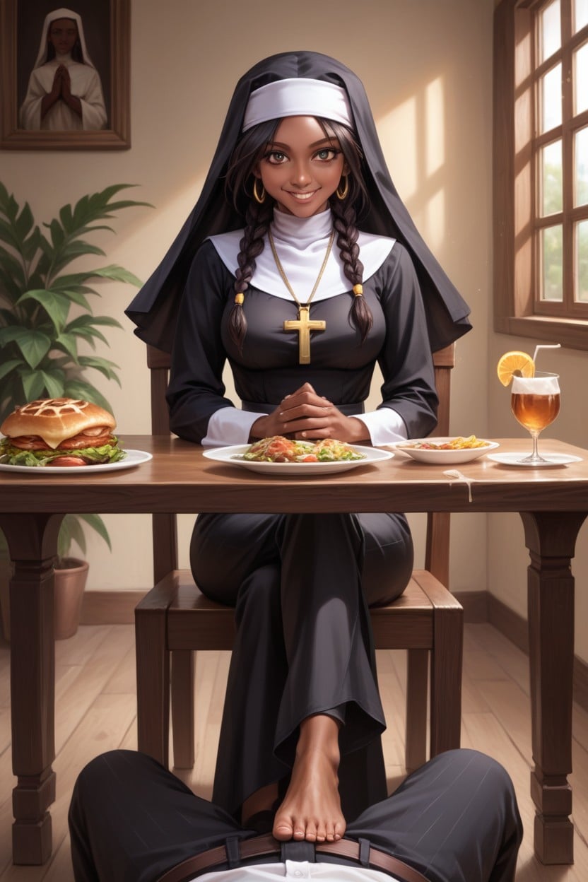 Sitting On A Chair During Dinner, Beautiful Model Face, Ultra Photorealistic Face AI Porn