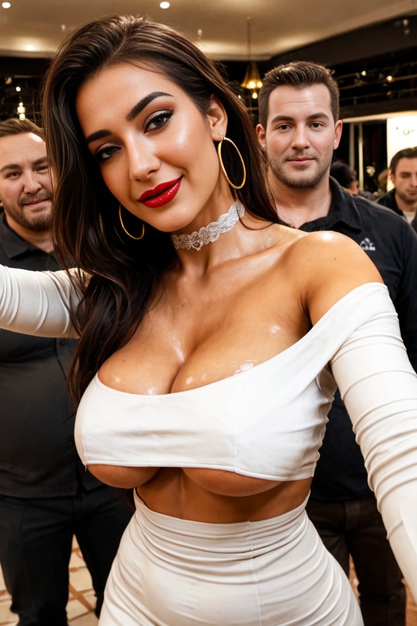 Fat Men Groping Her, Presenting Breasts, Tits Exposed AI Porn