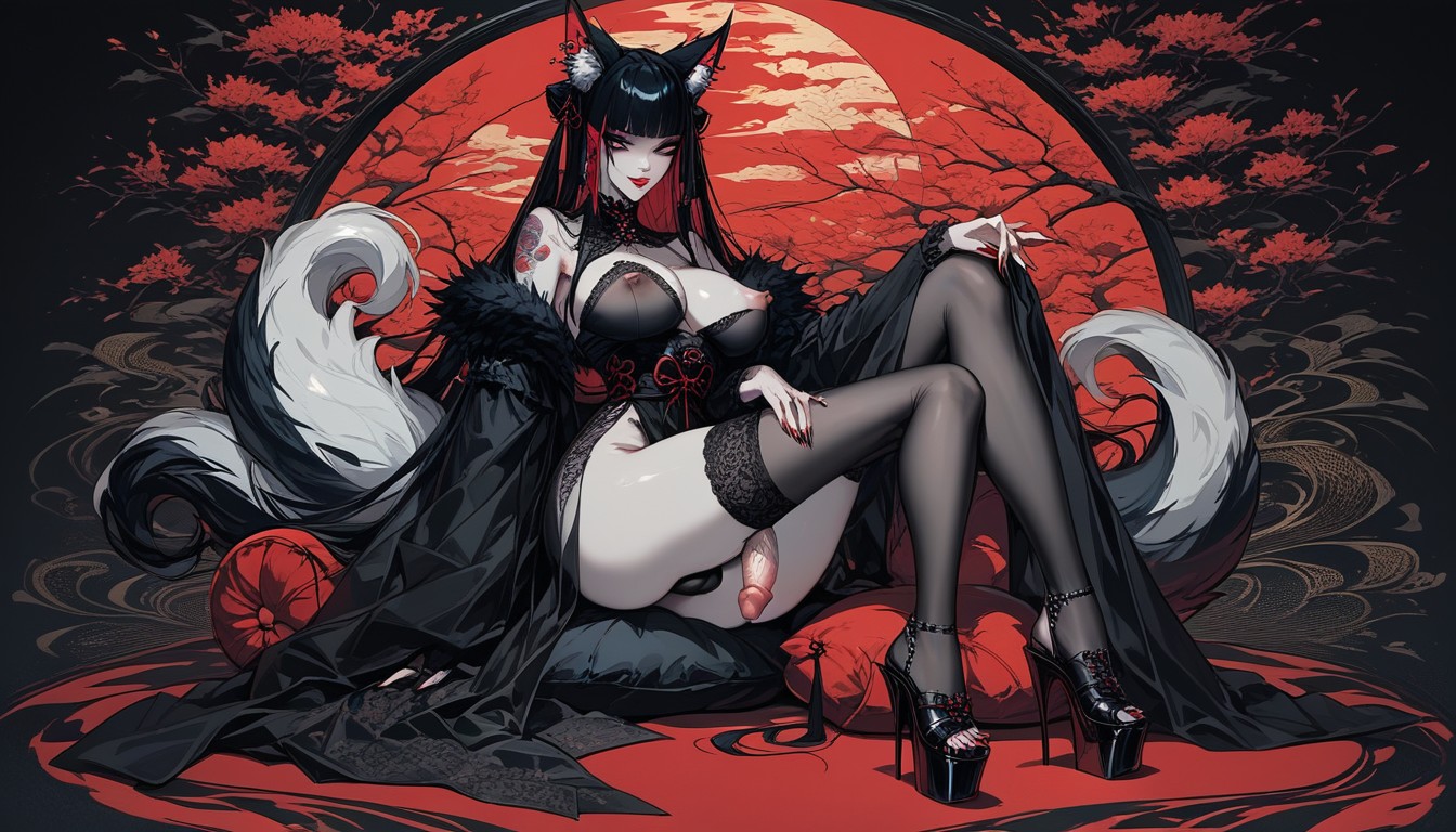 Silk Background, Legs Spread, Extremely Long Toenail Claws AI Porn