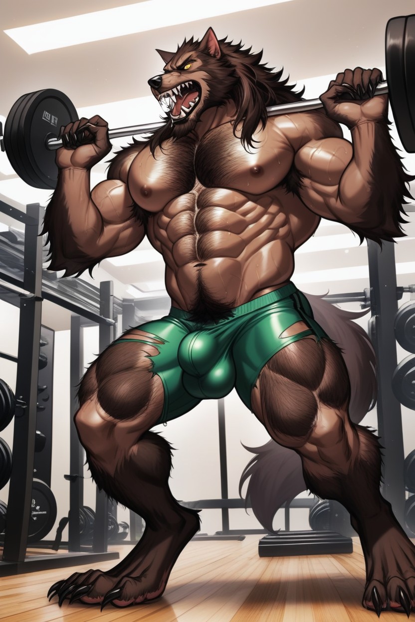 Yellow Wolfs Eyes, Claws, Paw Feet Bursting Out Of Black Gym Shoes AI Gay Porn