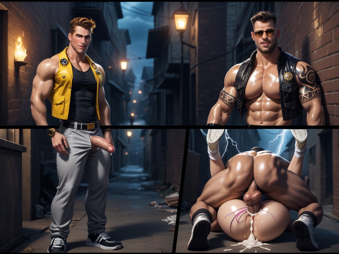 Biting Lips, Men Lined Up Waiting To Fuck The Cum Dump, Leaning Against Wall AI Gay Porn