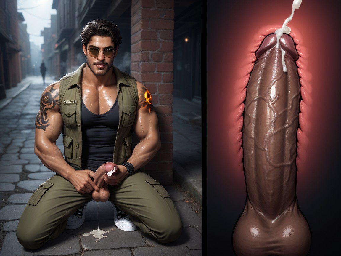 Open Vest, Super Sweaty, Glowing Eyes AI Gay Porn