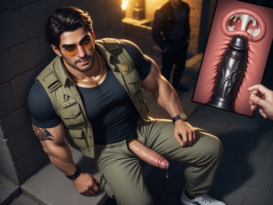Army Tag, Many People Around, Open Vest AI Gay Porn