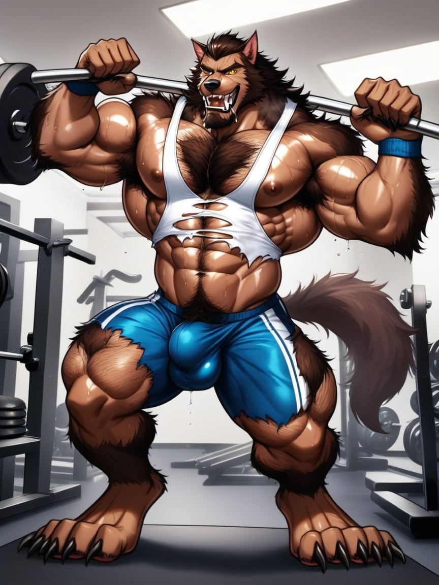 Front View, The Werewolf Is Covered In Brown Chestnut Colored Fur, Standing AI Gay Porn