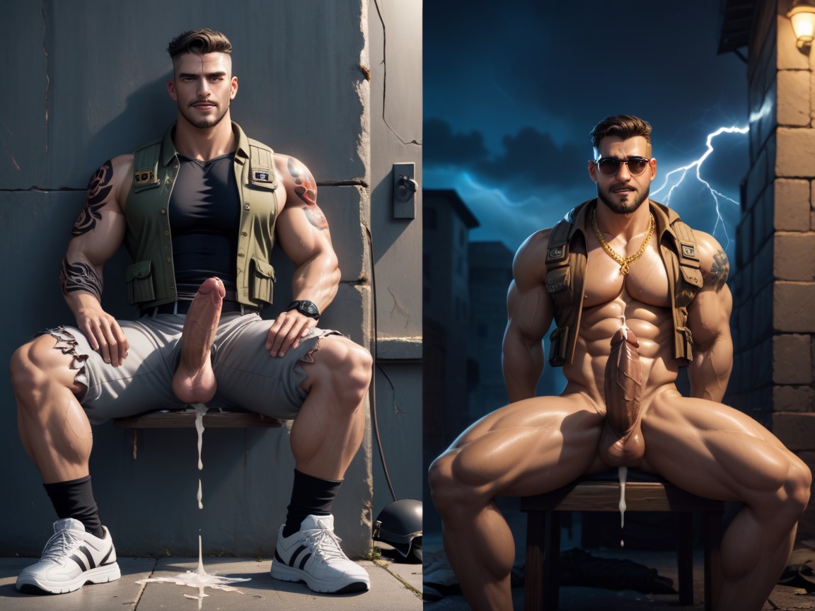 Black Balls, Military Gear, Before And After AI Gay Porn