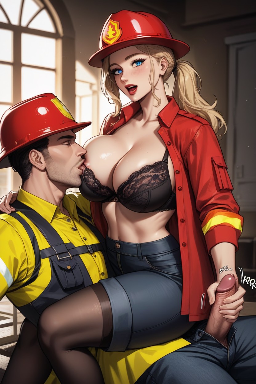 Sexy Pose, Firefighter Helmet, Screams AI Porn