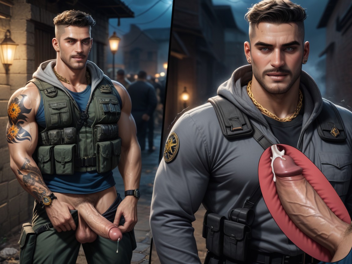 Dark Alley Way At Night, Lightning Tattoos On Neck, Many People Around AI Gay Porn