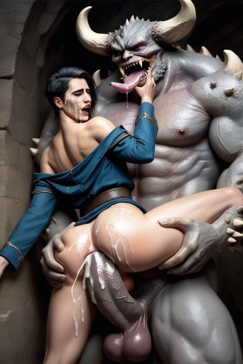 Momster Dick In Ass, Legs Spread Wide, Cum All Over Back AI Gay Porn