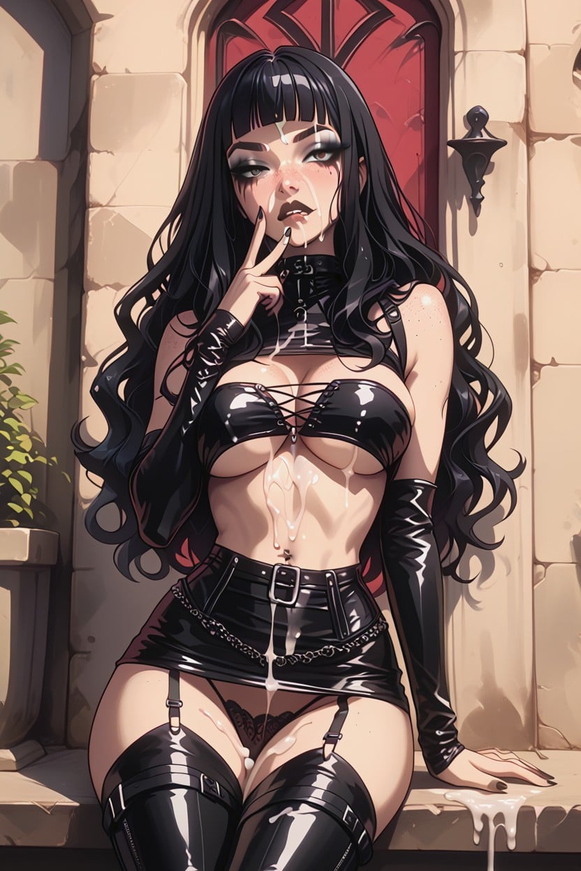 Shaved Pussy, Finger Signs, Corset Top Porno IA Hentai