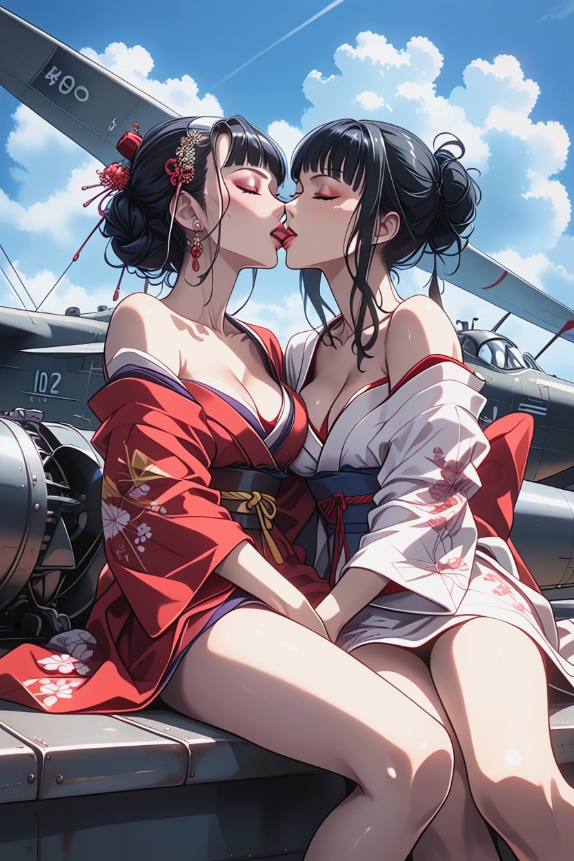 Two Women Having Sex, Factory Scene, Off Shoulder AI Porn