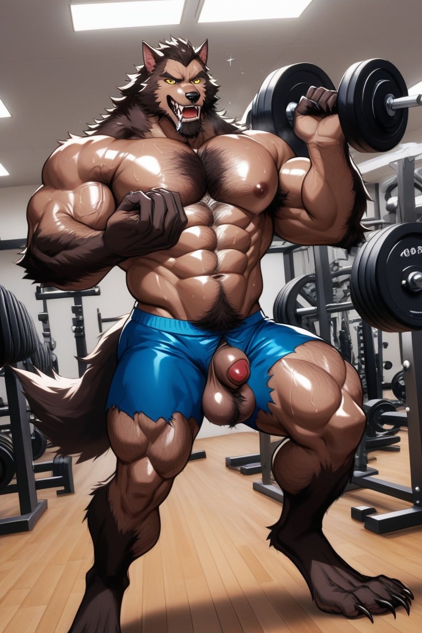 Side View, Close Up, The Werewolf Is Covered In Brown Chestnut Colored Fur AI Gay Porn