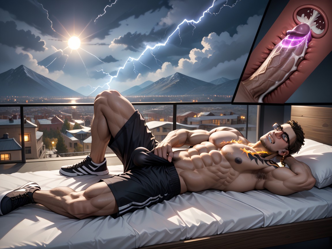 Big Erect Vibrating Cock, Flaming Lightning Tattoos On Face Arms And Neck, Boyish Charm AI Gay Porn