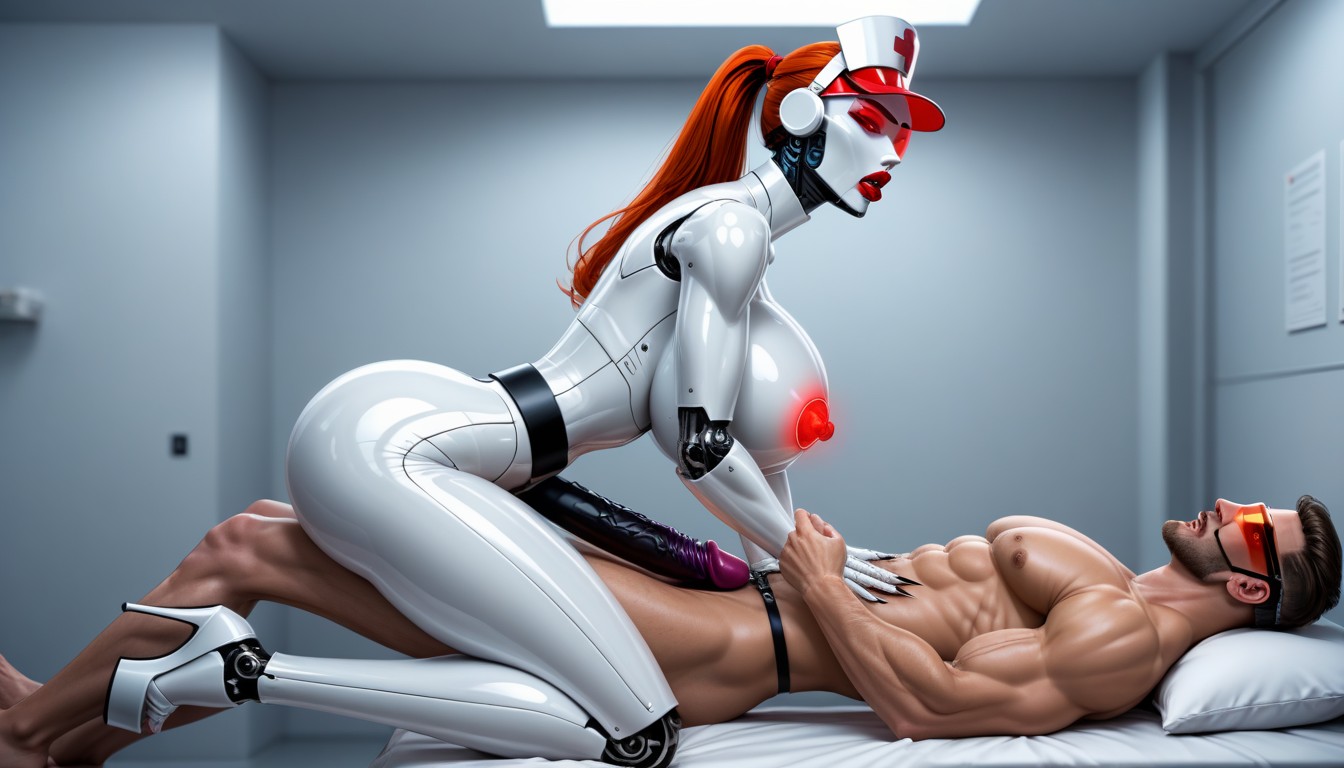 All Of Robots Body Is Shiny, Very High Platform Heels, Muscular AI Porn