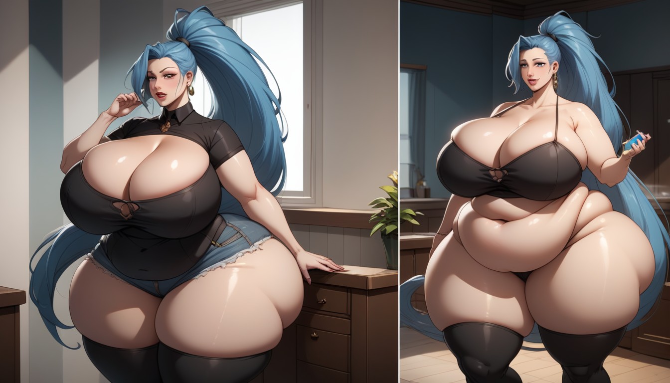 Thick Thighs, Most Absurdly Unreal Hyper Immense Massivlely Ultra Mega Fat Breasts Expansion, Breast Expansion BBW AI Porn
