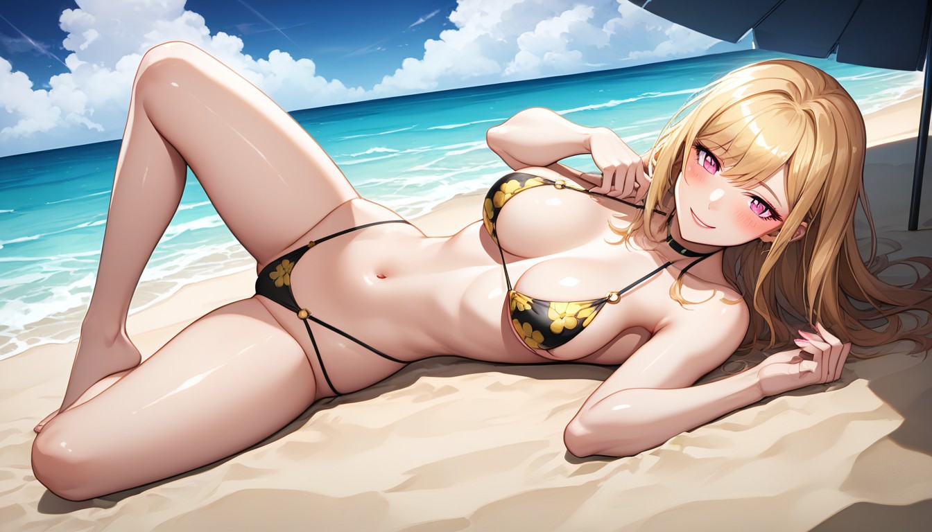Slingshot Bikini, Soft Shading, Slightly Blushing AI Porn