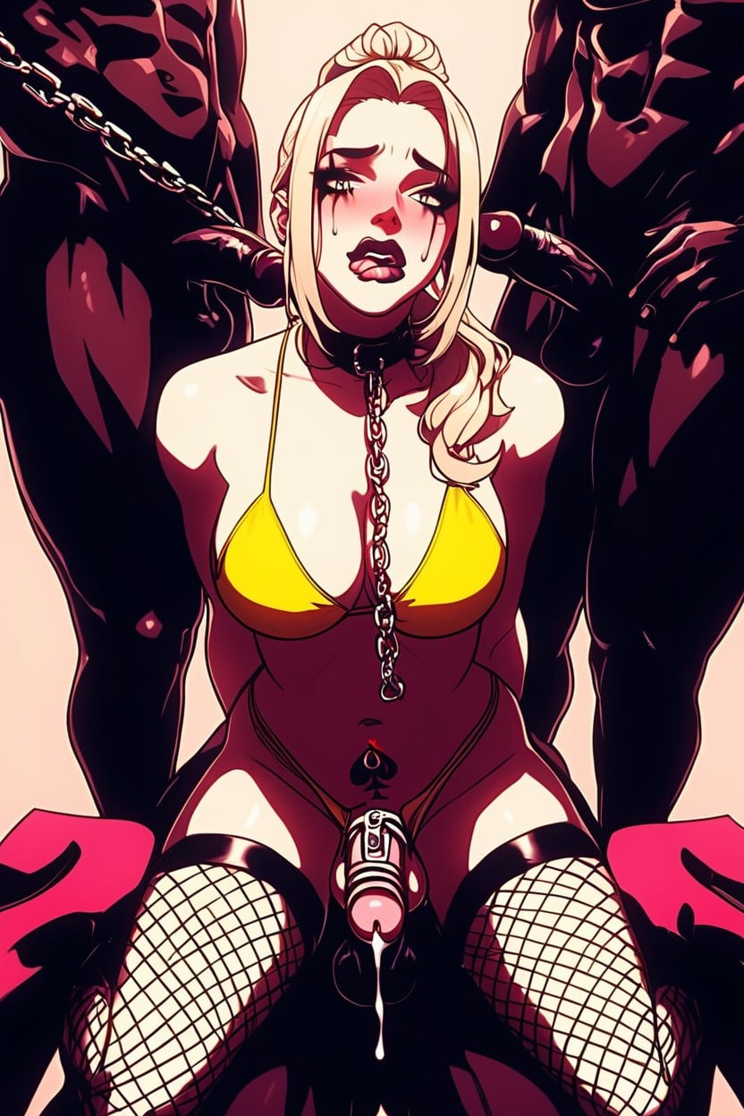 Chastity Cage, Chain Around Neck, Orgasm Shemale AI Porn