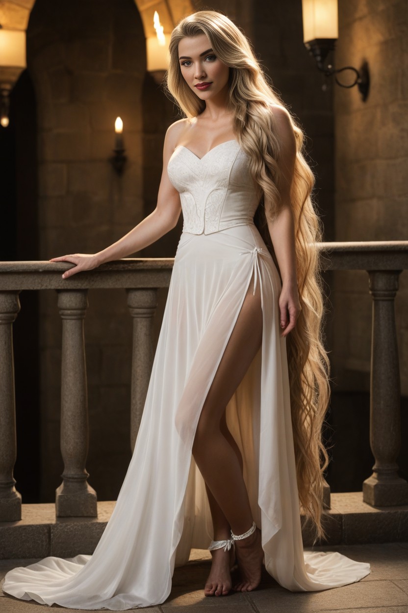 Slighty Wavy Hair, Super Long Hair, Perfect Face AI Porn