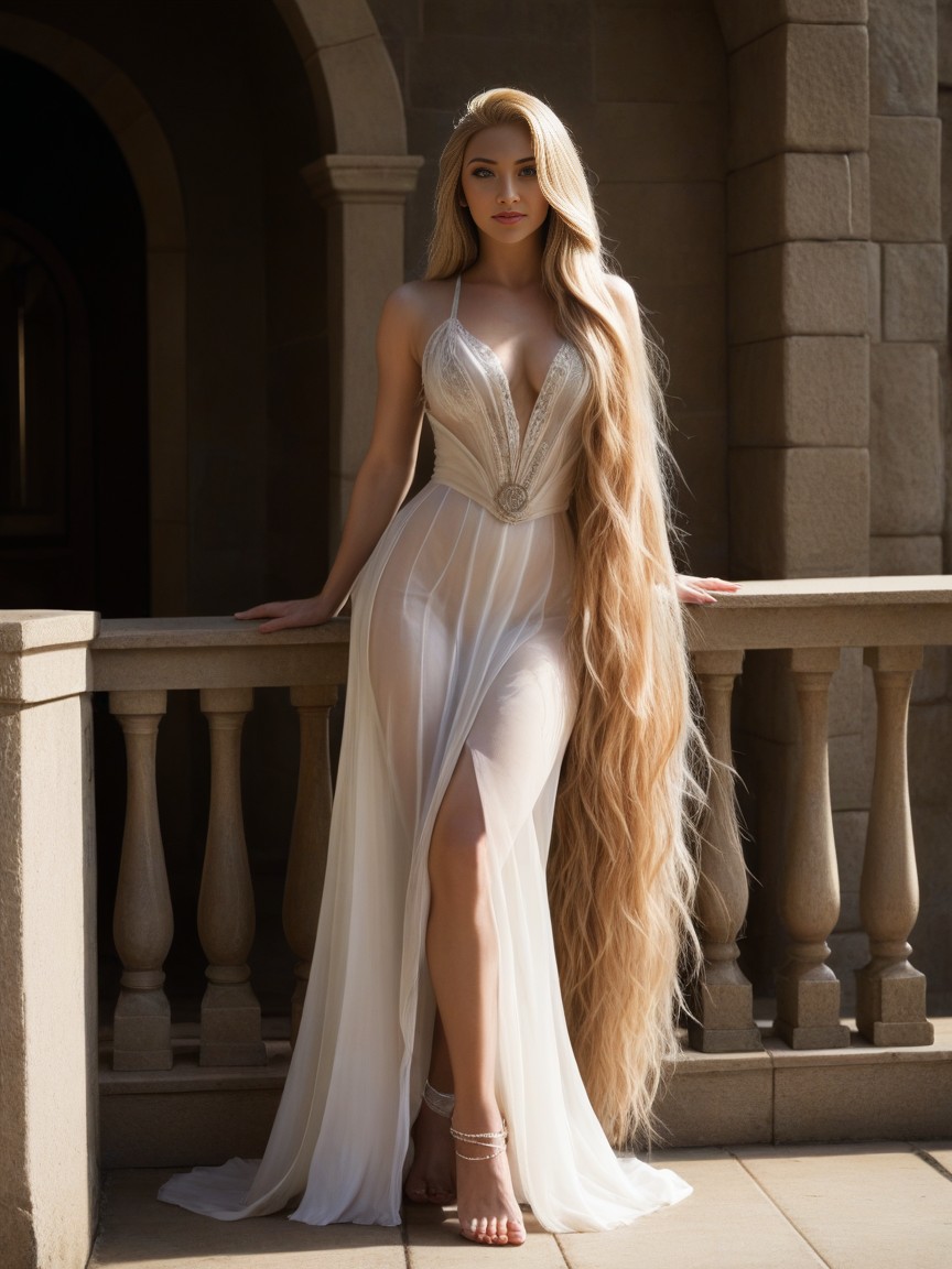 Green Eyes, Extra Super Long Hair, Perfect Face AI Porn