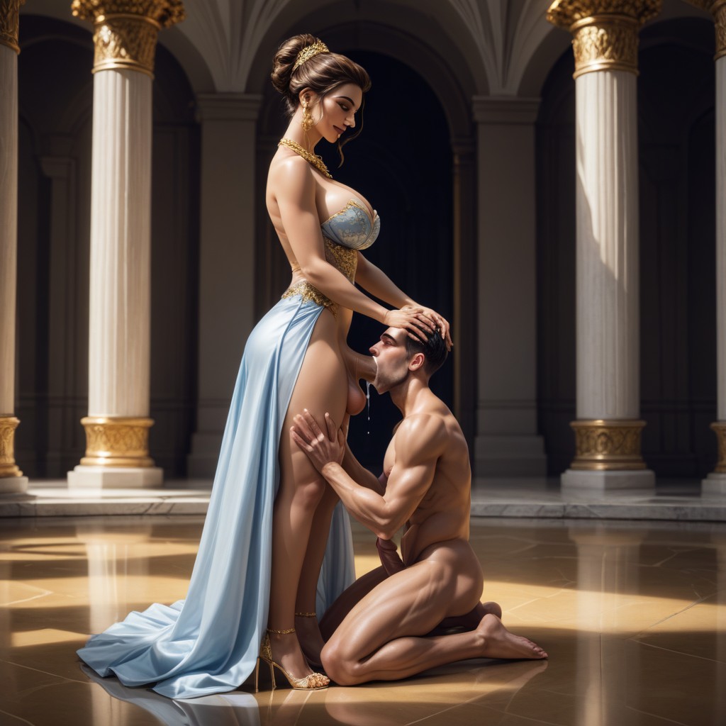 Large Chalice, Male Kneeling Sucking Futa Cock, Sideview Shemale AI Porn