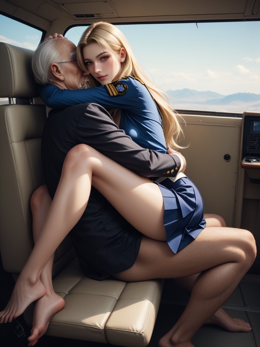 Selfie, Old Man Leaning On Her, Happy AI Porn