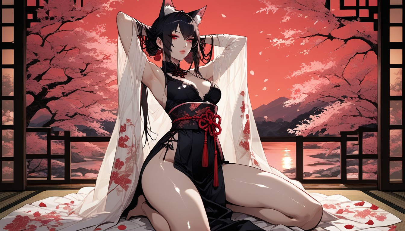 Dimly Light, Red Eyes, Lovely Hentai AI Porn