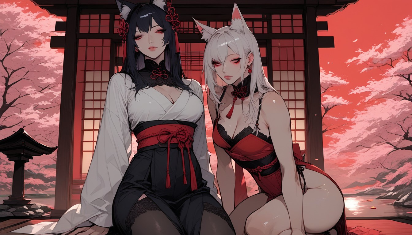 Ear Fluff, Black Hakama Bottom, Miyabis Fox Ears Hentai AI Porn