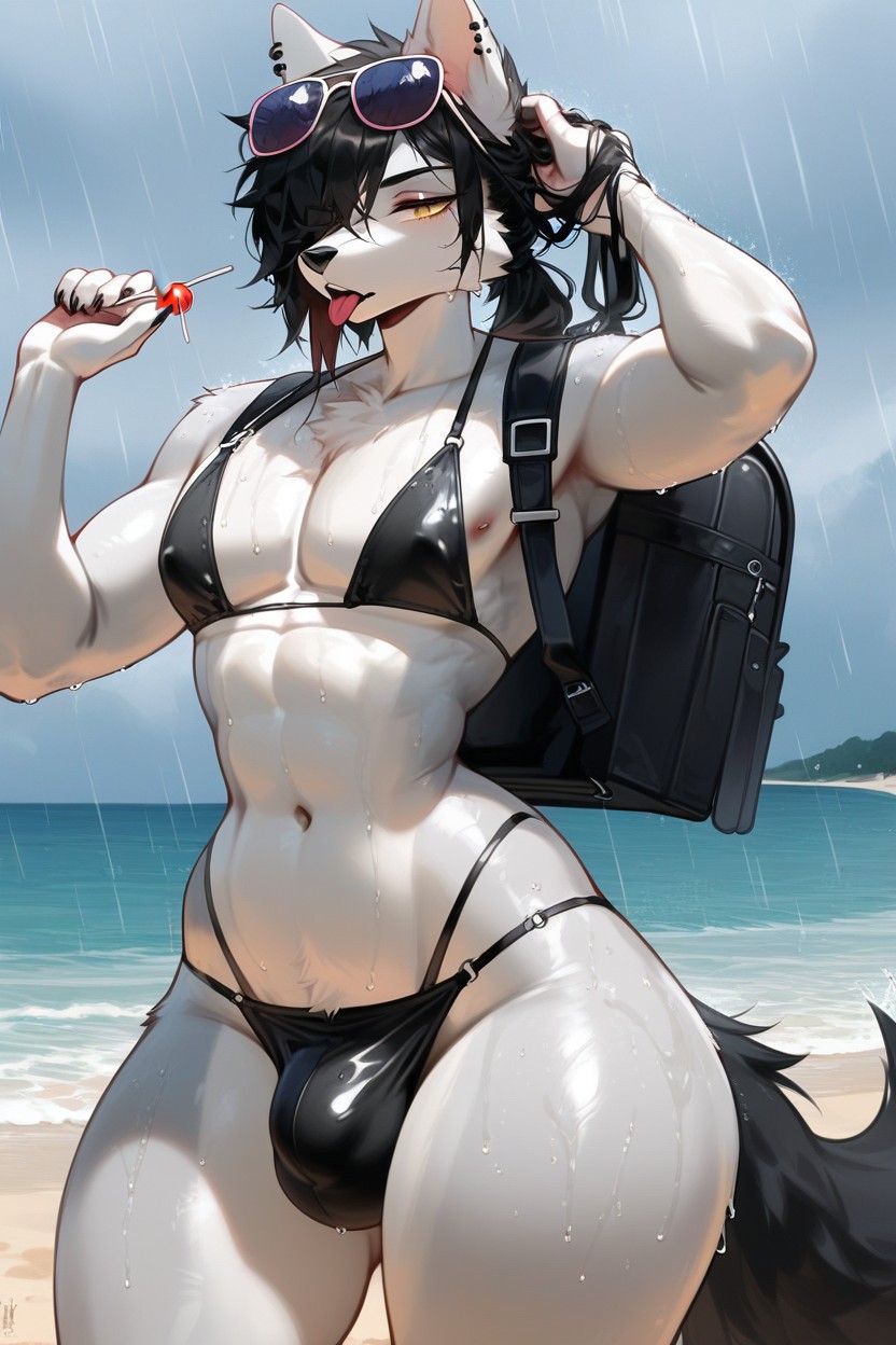 Beach, Anthro, Raining Furry AI Porn