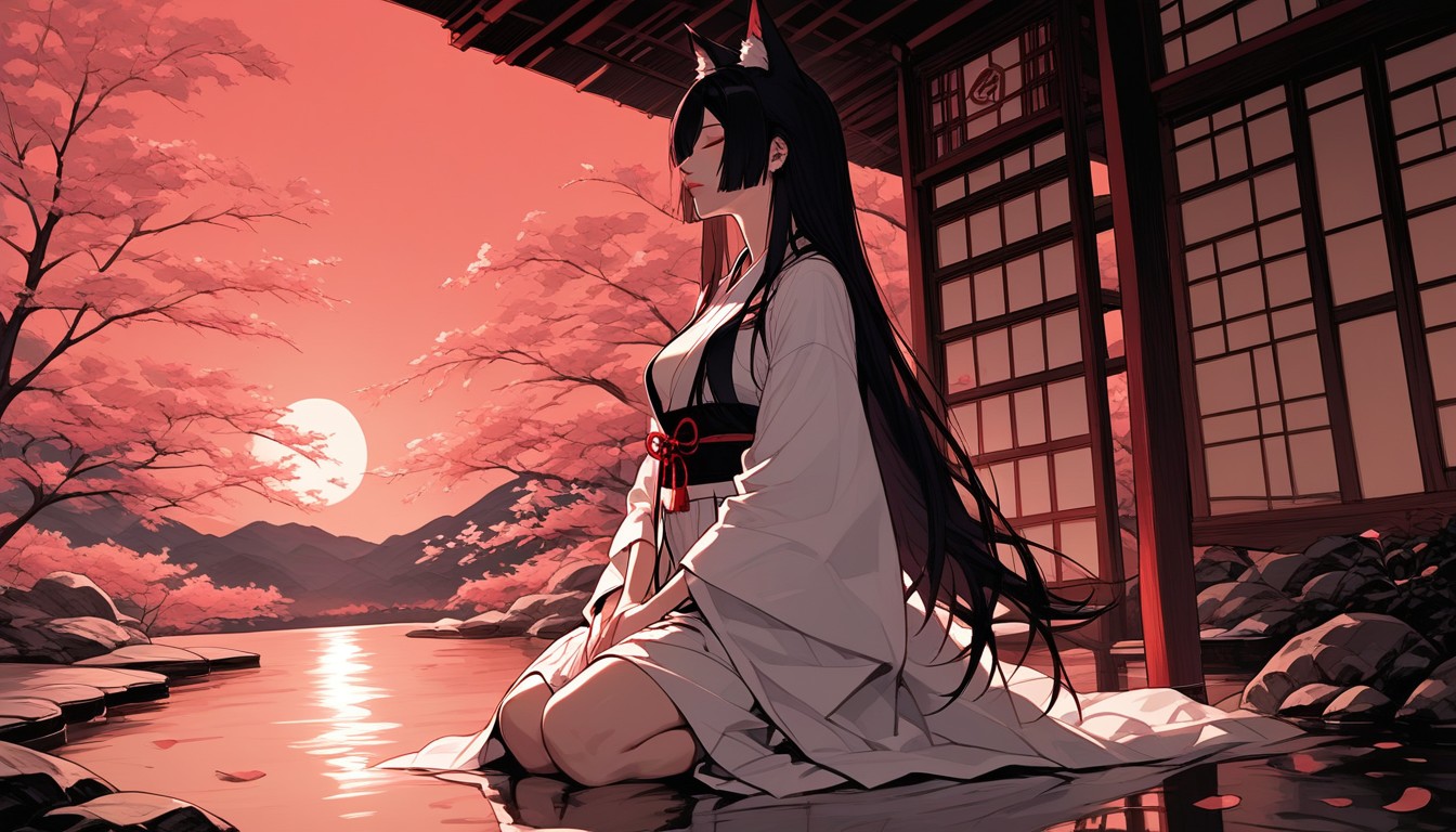 Falling Cherry Petals, Lovely, Shinto Shrine Hentai AI Porn