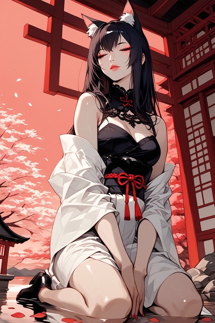 Red Sun, Eyes Half Closed, Black Hair Hentai AI Porn